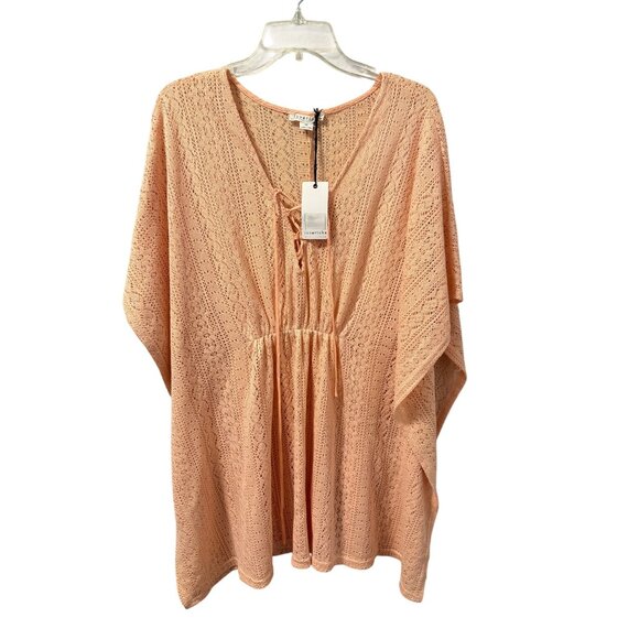 Loverich Peach Knit Beach Cover Up With Tie Front Elastic Waist Crochet Style Sz - Picture 4 of 12